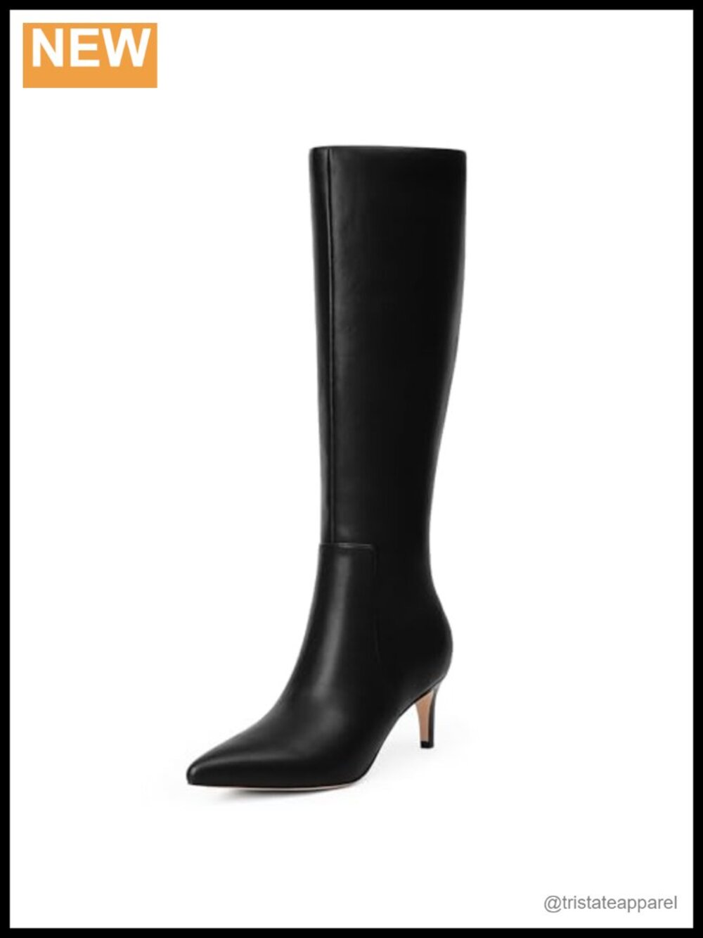 Kitten Heel Knee High Boots Pointed Toe Side Zipper PU Leather Fall